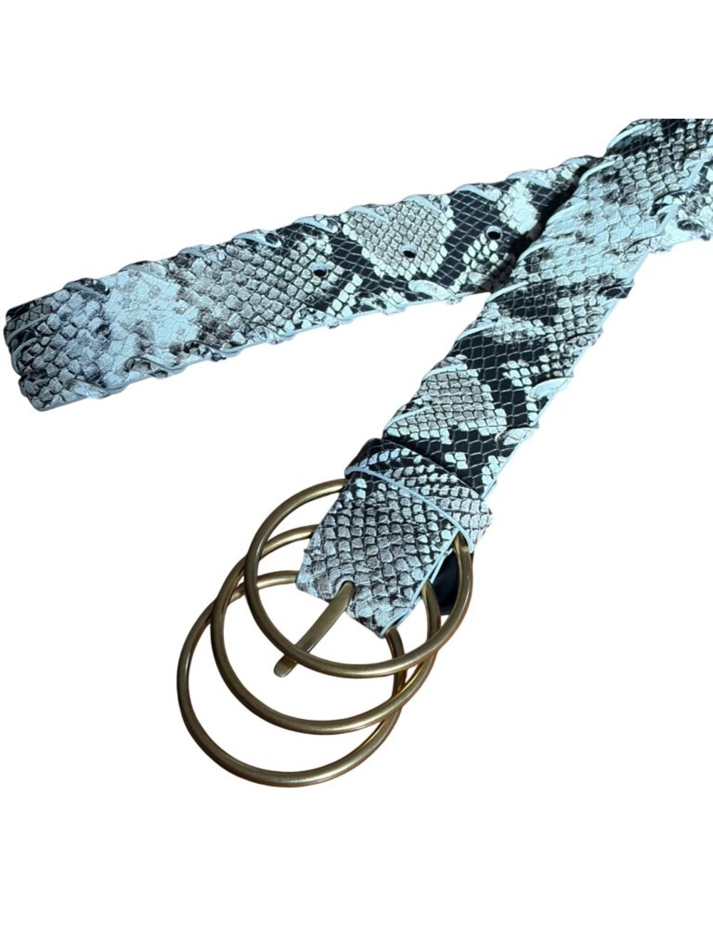 Cabi Serpent Belt Leather Snake Print Womens Medium Gold Ring Buckle
